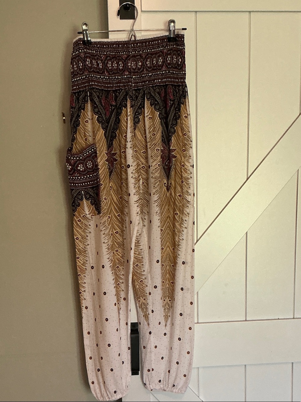 Wide Leg Printed Palazzo Pants in Cream and Gold